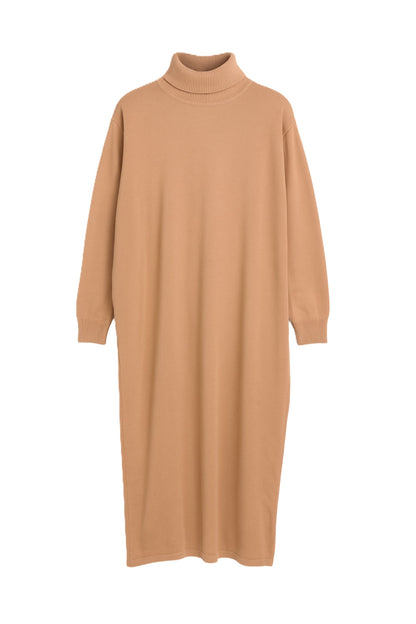 فستان متوسط ​​الطول محبوك برقبة عالية