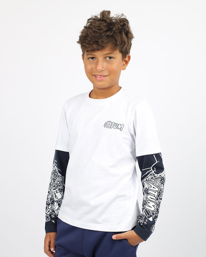 White Long Sleeve Cotton T-Shirt for Boys