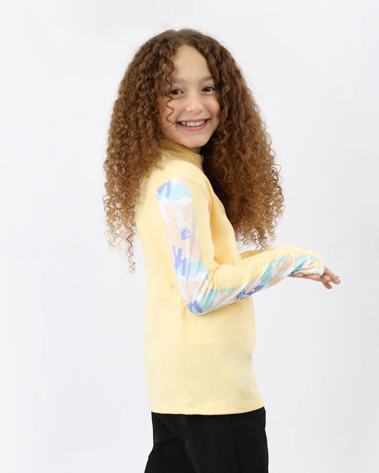 Yellow Printed Sleeve Top for Girls