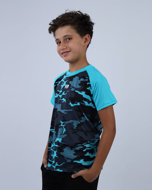 Turquoise Army Training Sports T-Shirt for Teen Boys