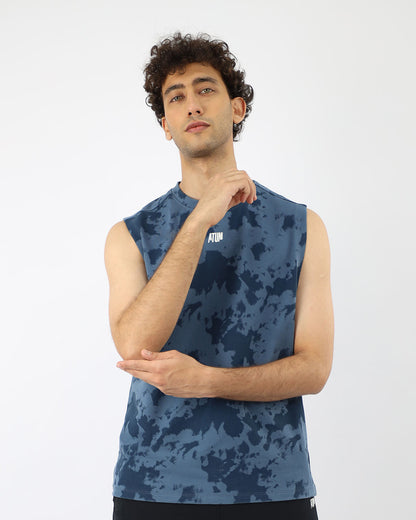 Navy Self-Printed Tank Top