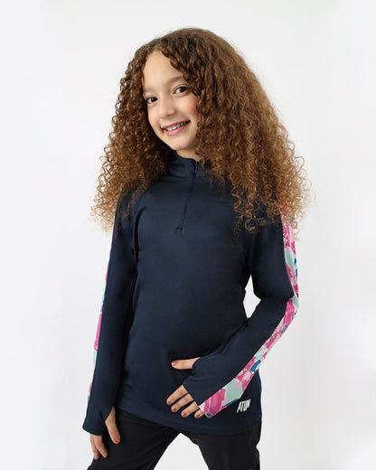 Navy Printed Sleeve Top for Girls