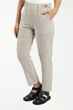 Linen Elastic Waist Striped Pants