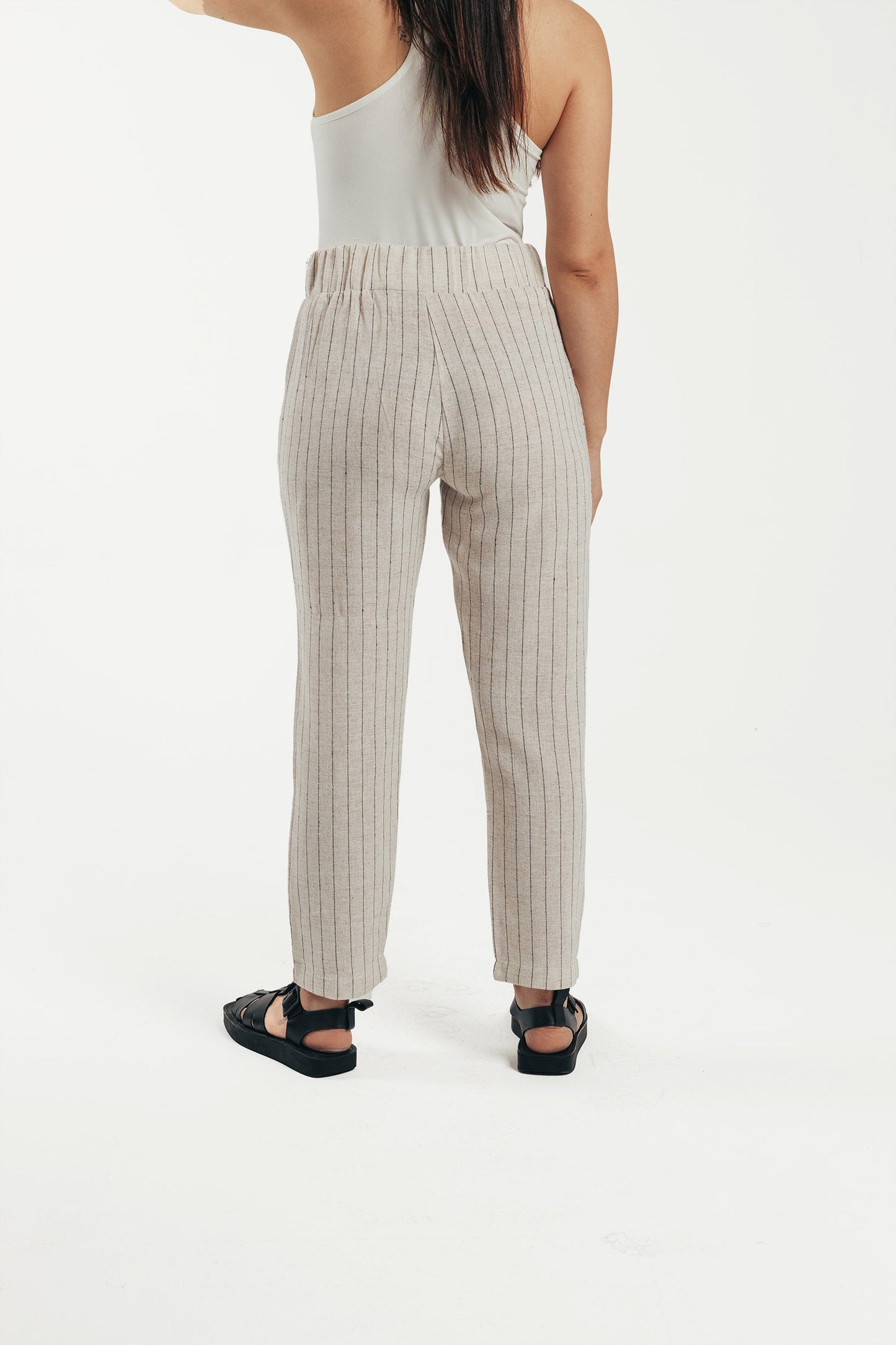 Linen Elastic Waist Striped Pants