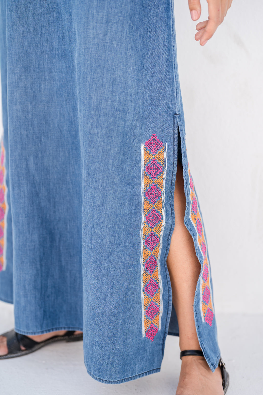 Embroidered Denim Maxi Dress