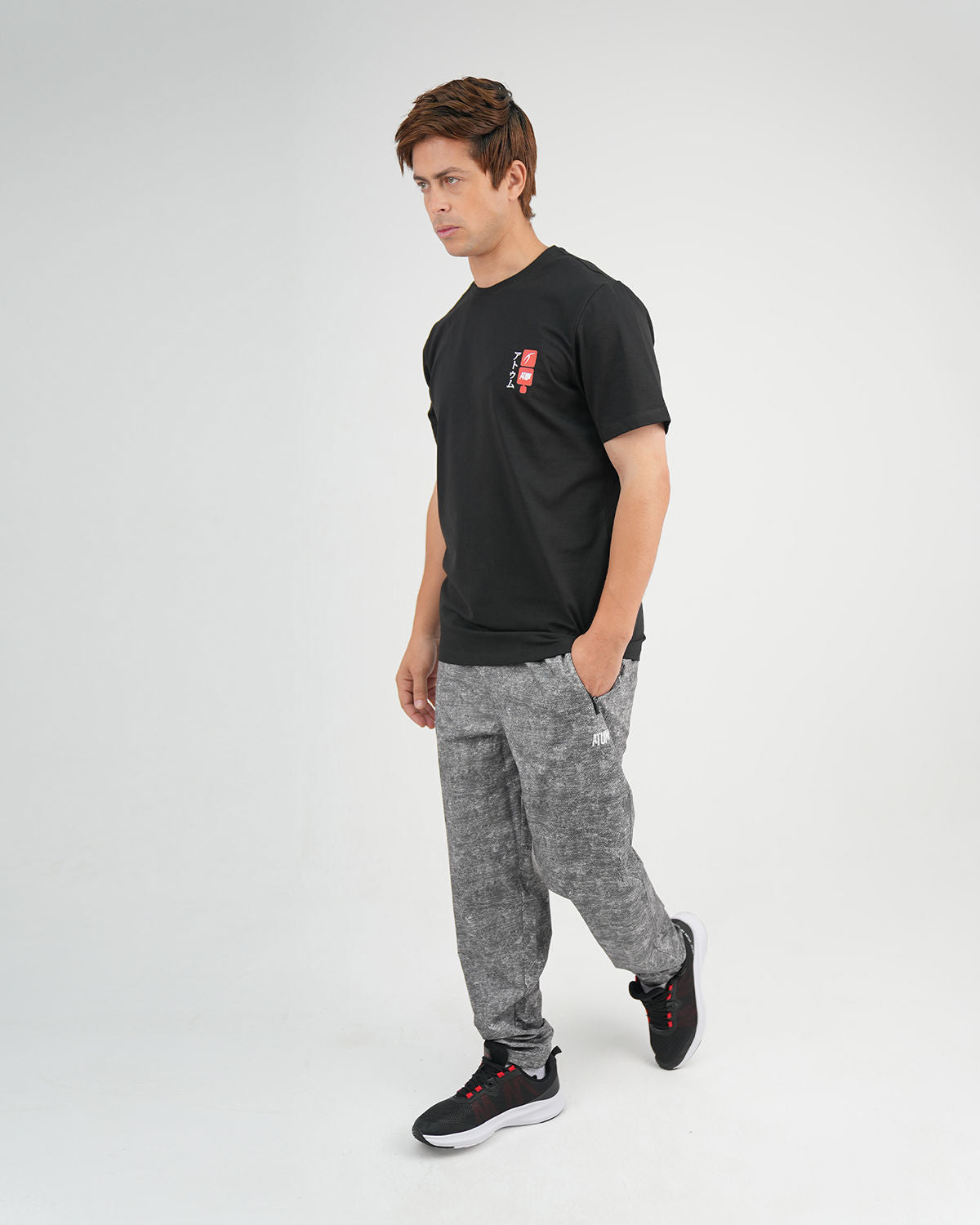 ATUM| Printed Cinchable Hems Men's Pants - Black