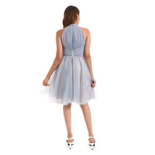 Halter Neck Back Closure Tulle Soiree Dress