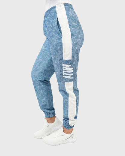 ATUM| Gym Track Pants With Side Panel - Navy with White printed