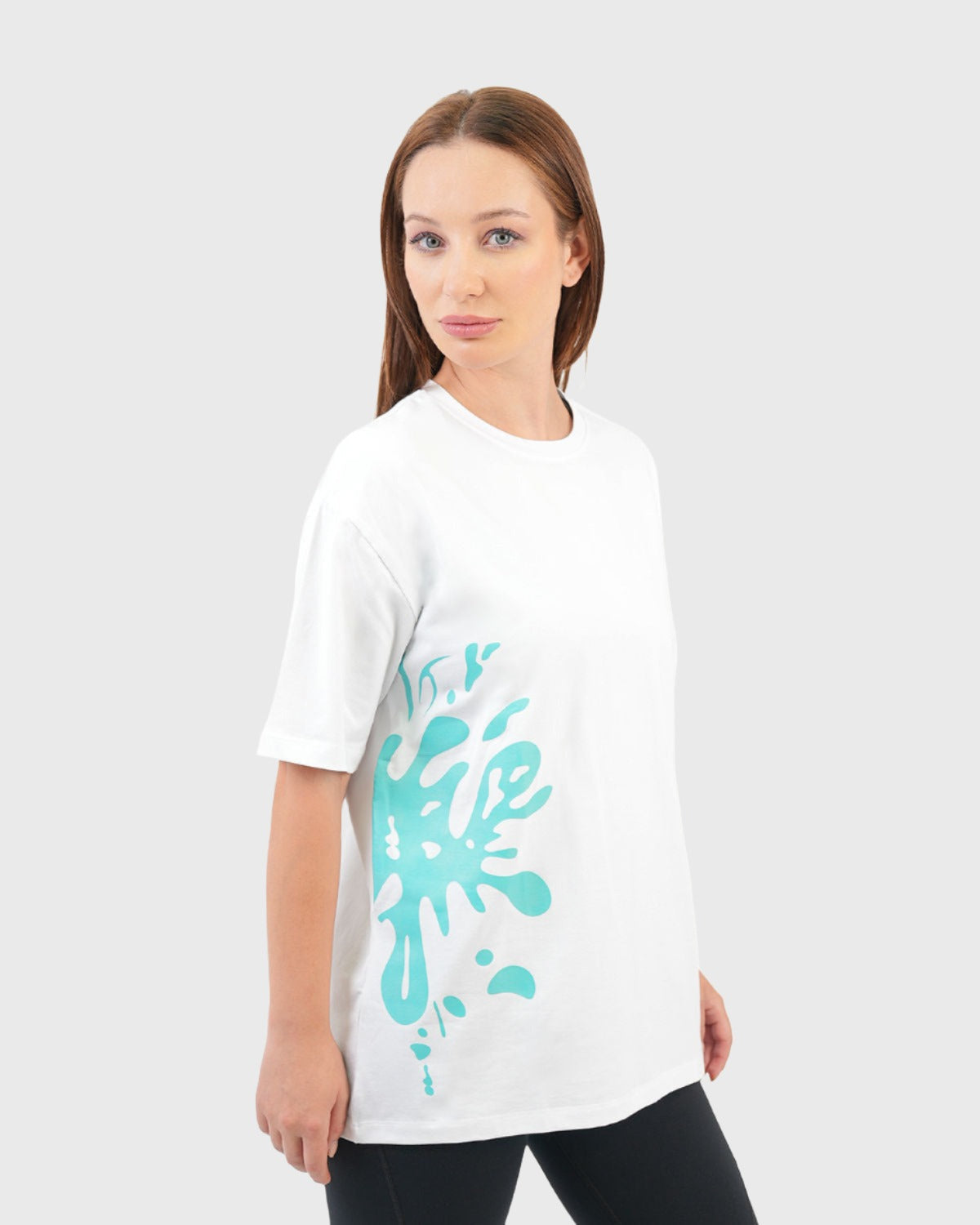 ATUM| Oversized Splash Women's T-Shirt - White With DarkTurquoise panting 