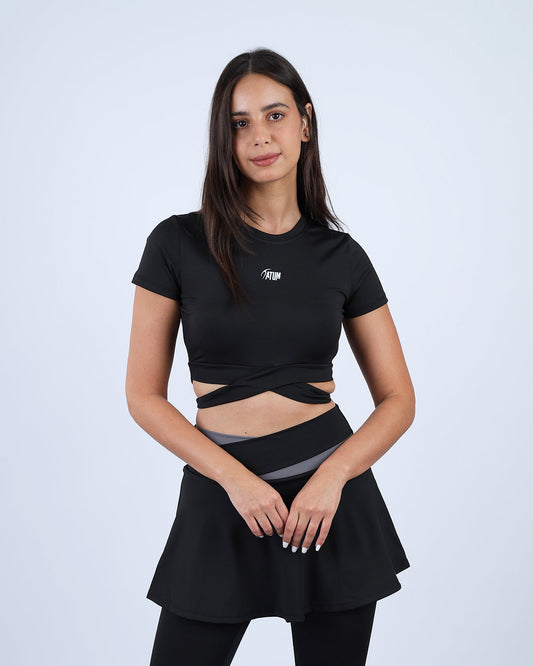 Black Twisted Short Sleeves Crop Top