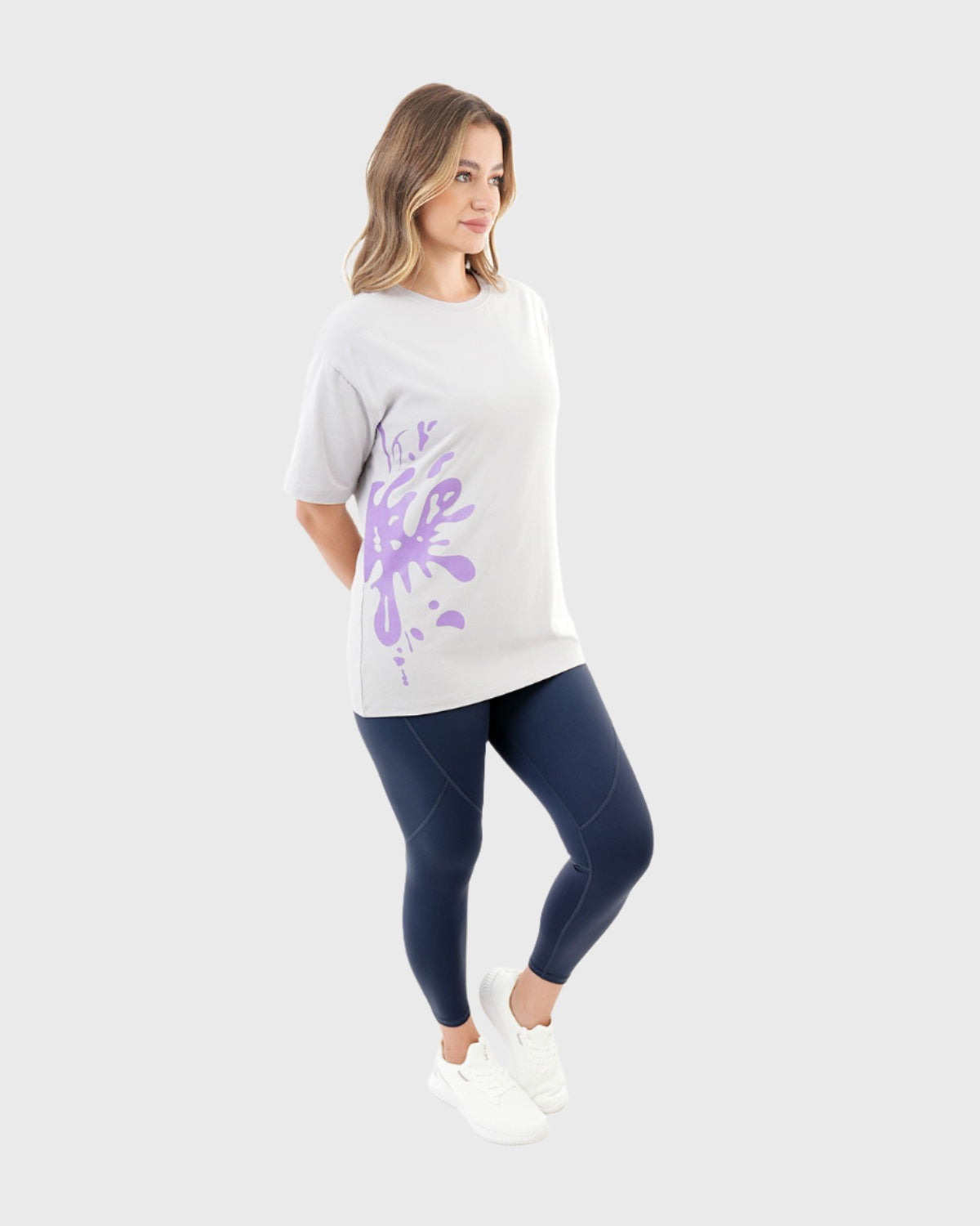 ATUM| Oversized Splash Women's T-Shirt - Gray With Violet print