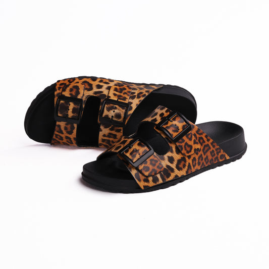 Black Double Buckle Printed Slide