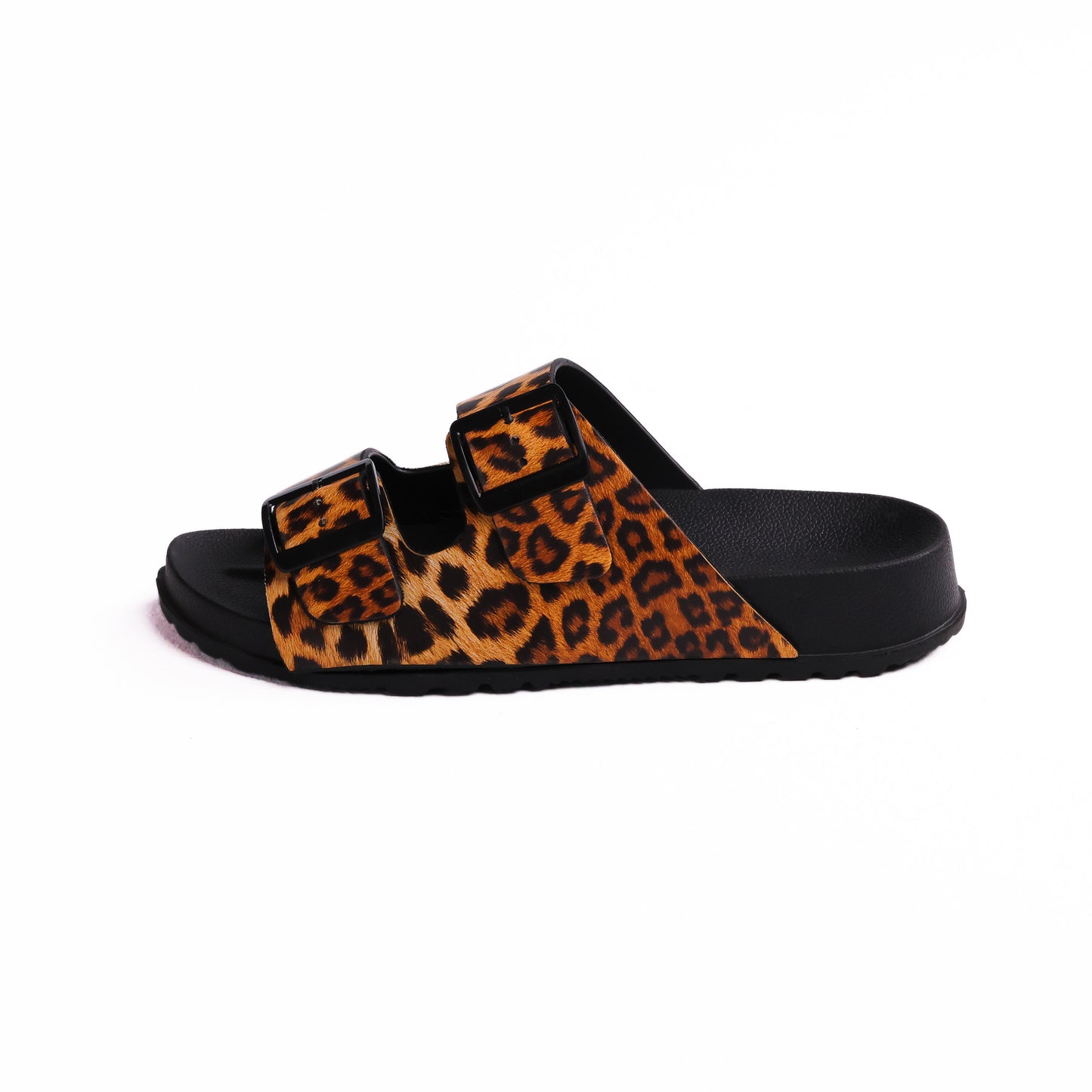 Black Double Buckle Printed Slide