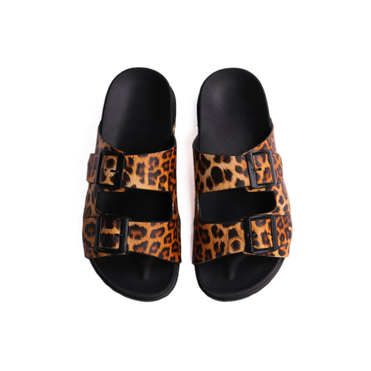Black Double Buckle Printed Slide