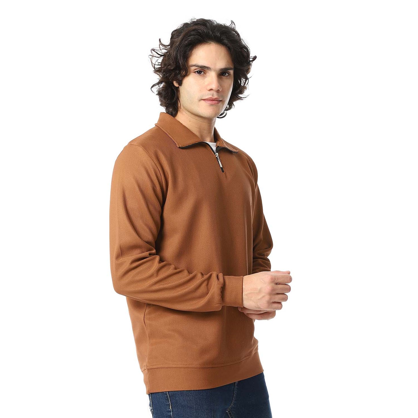 Quarter Zipper Ribbed Sweatshirt