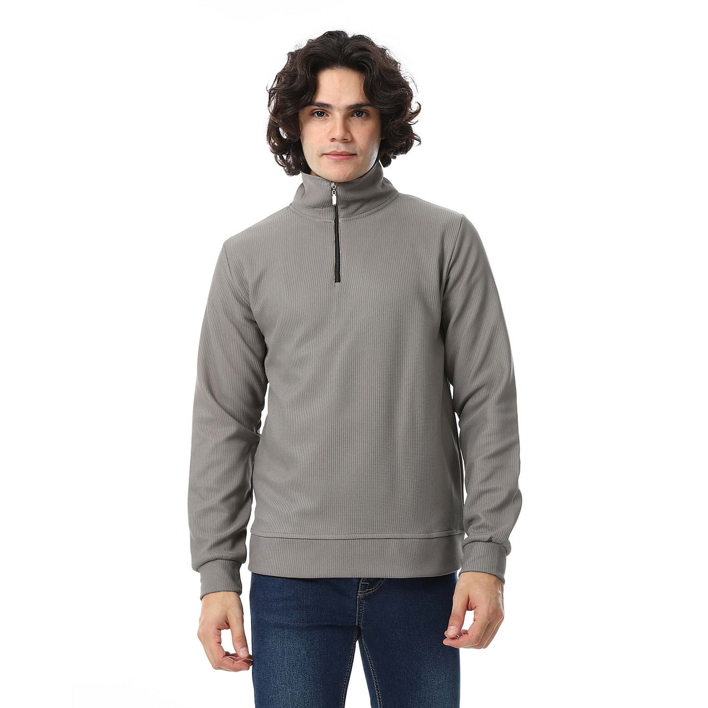 Quarter Zipper Ribbed Sweatshirt