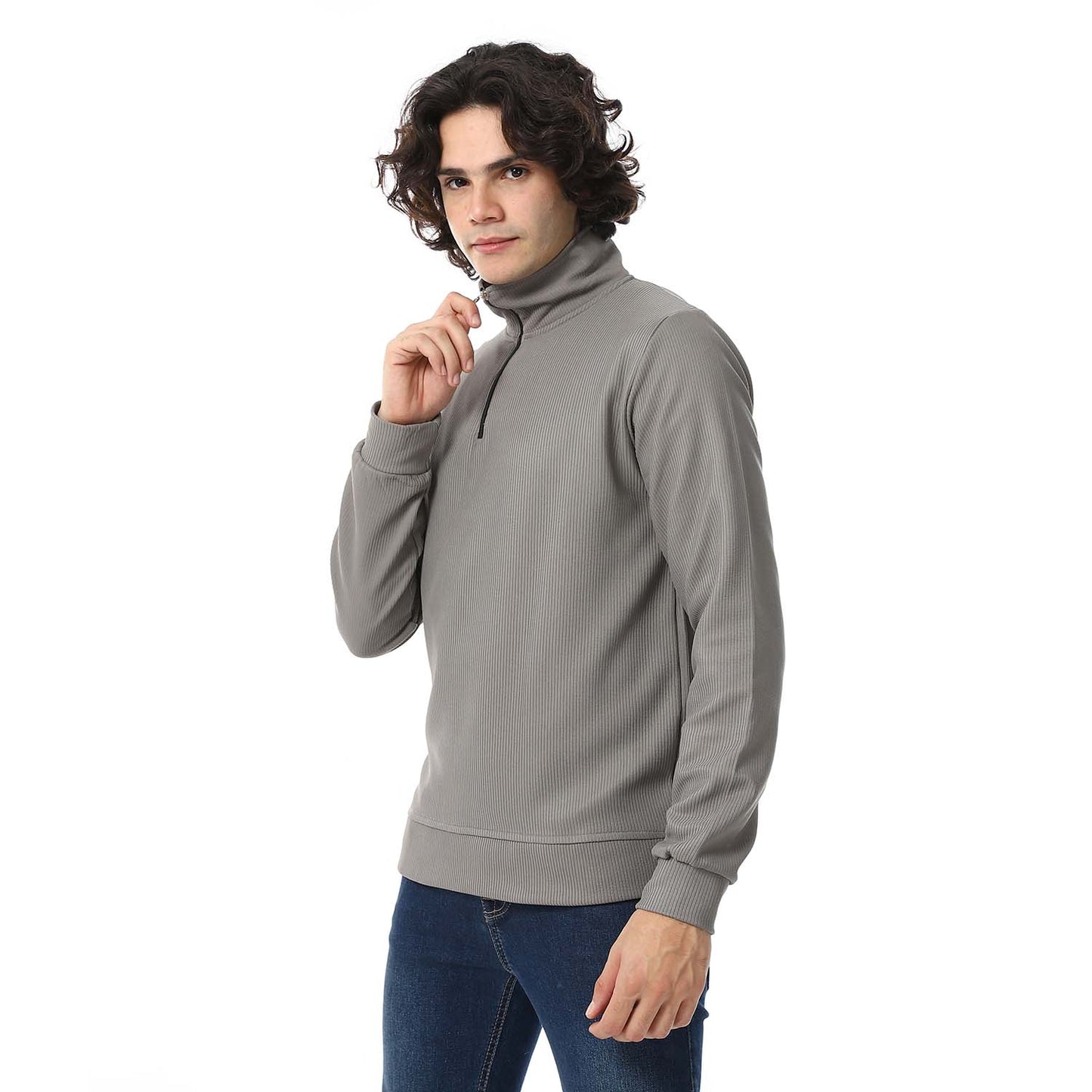 Quarter Zipper Ribbed Sweatshirt