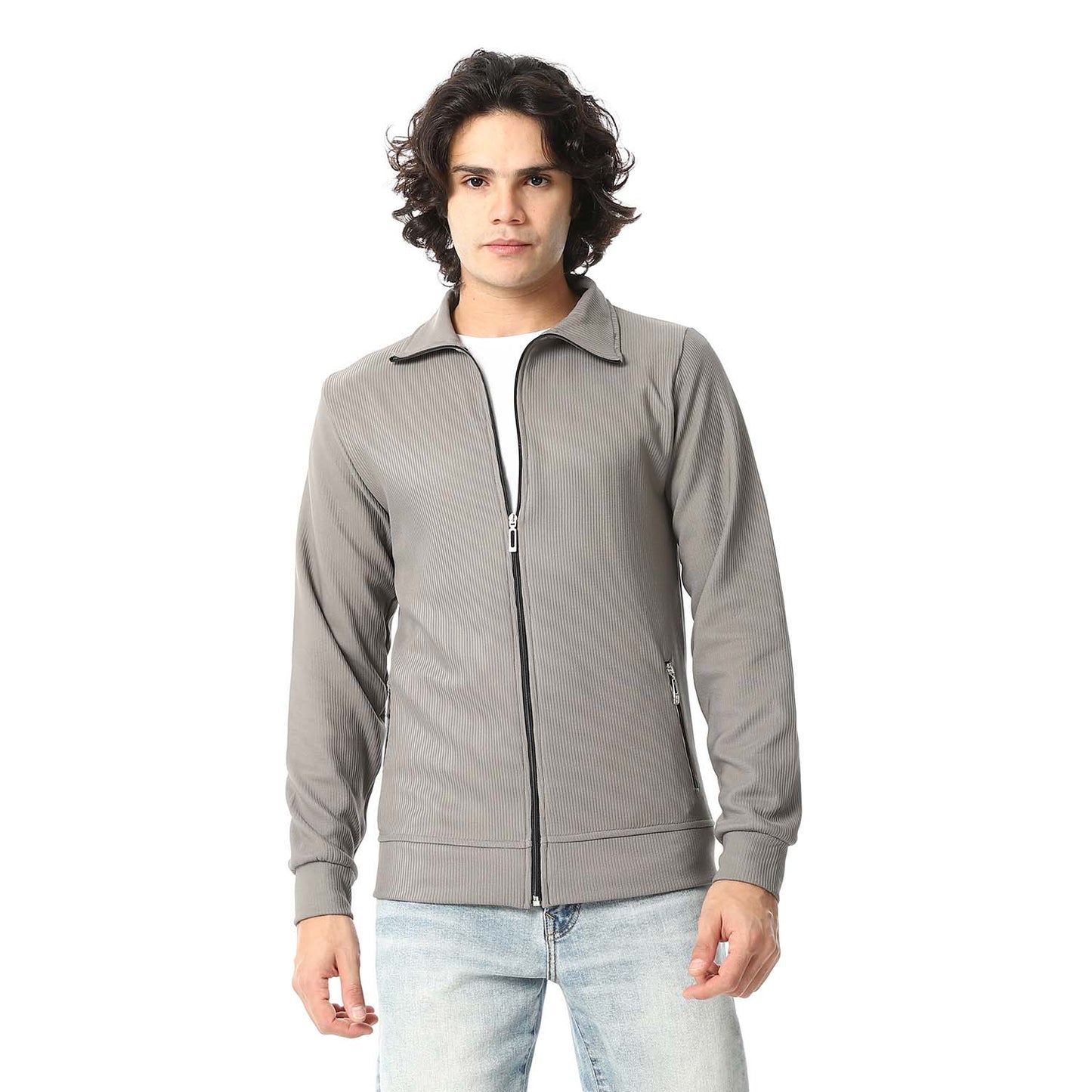 Full Zipper Ribbed Sweatshirt