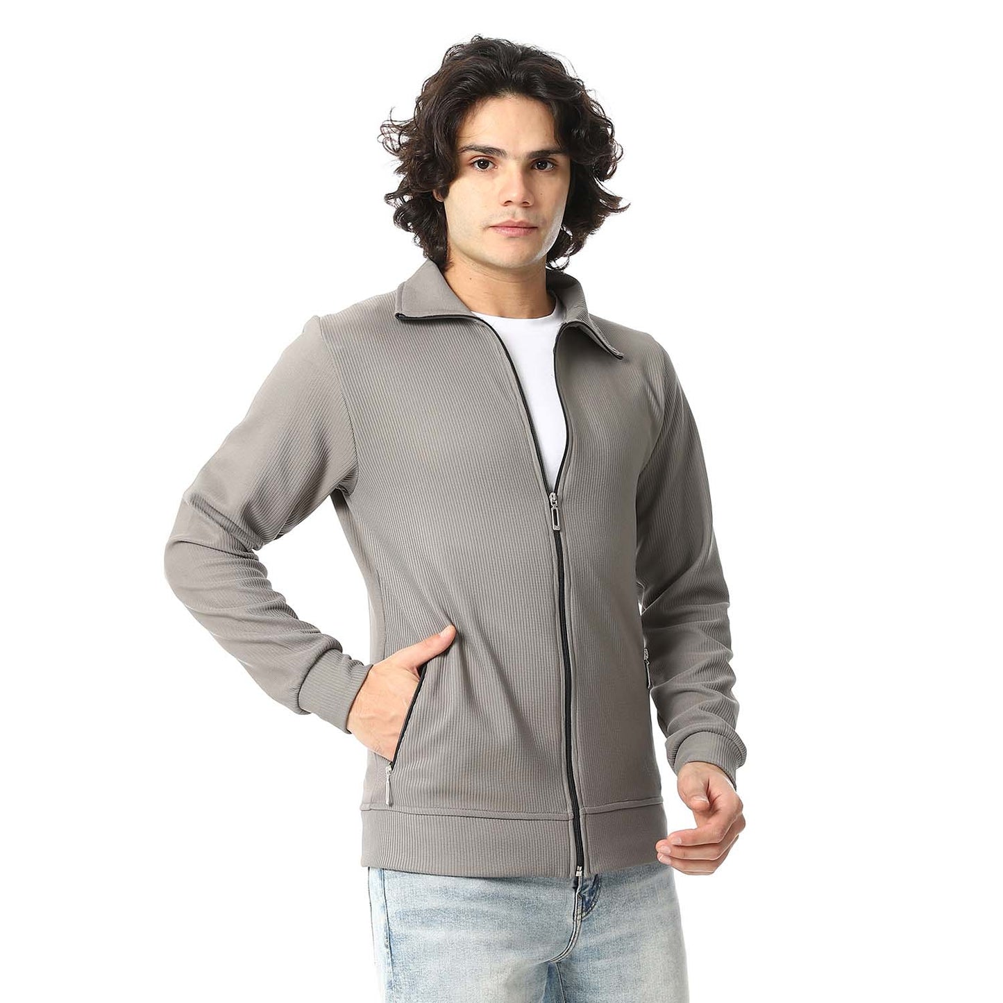 Full Zipper Ribbed Sweatshirt
