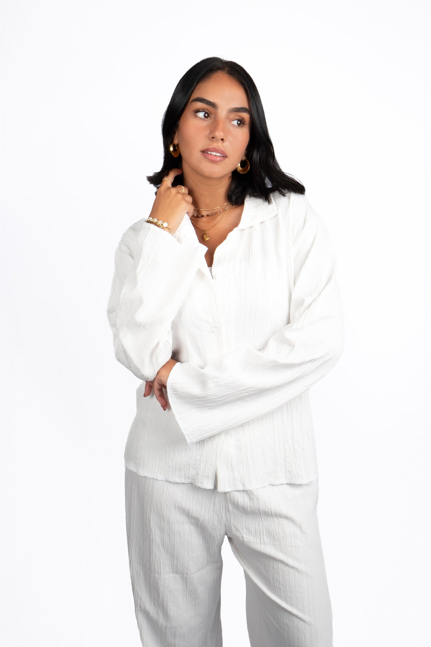 Okoye White Long Sleeves Crochet Set