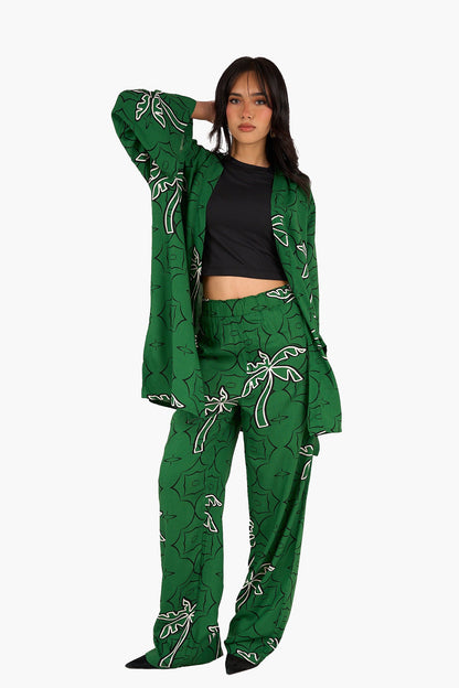 Palm Printed Green Pants