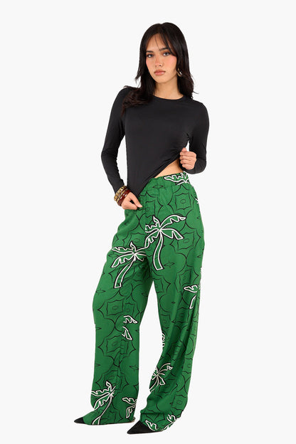 Palm Printed Green Pants