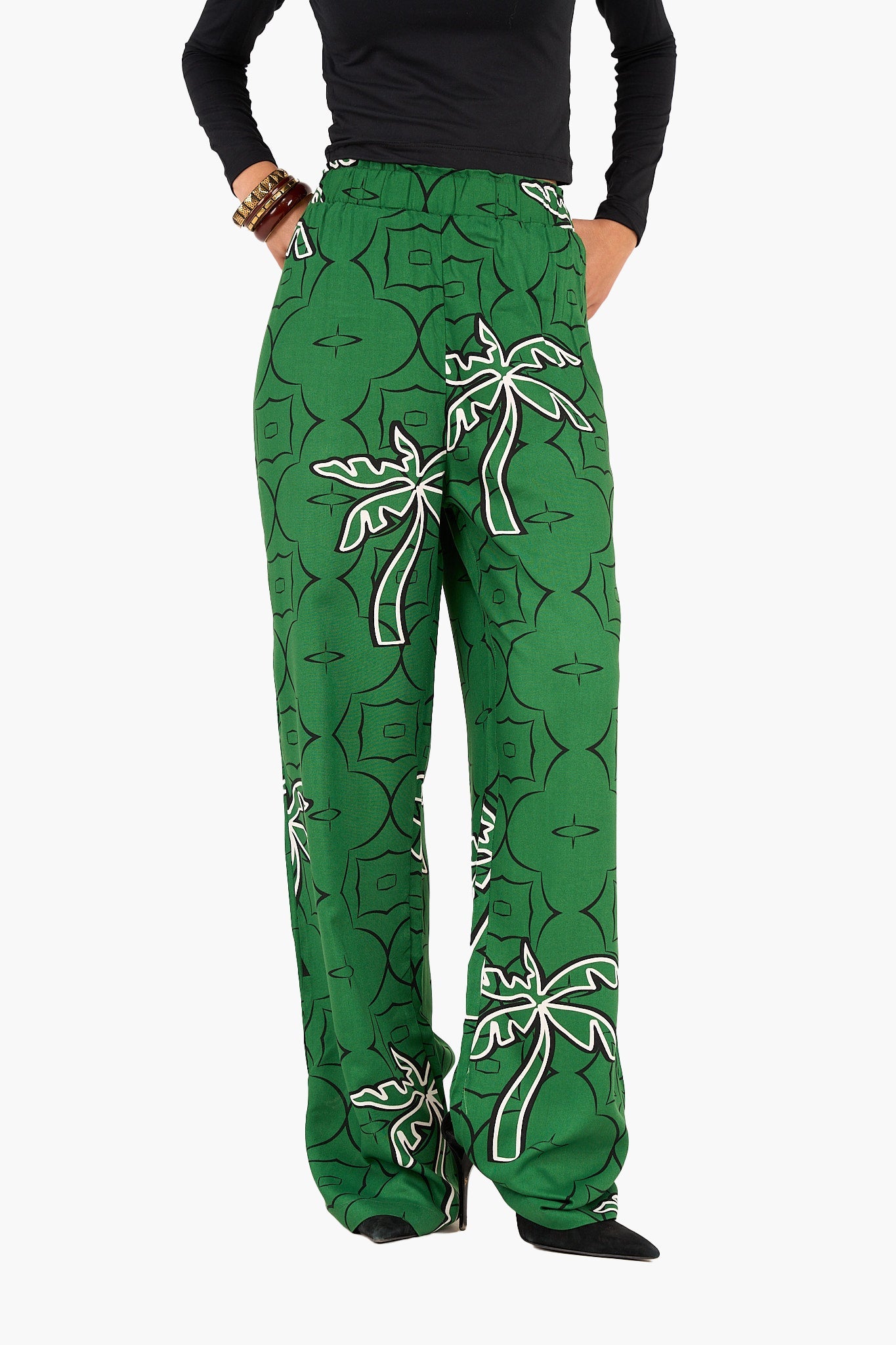 Palm Printed Green Pants