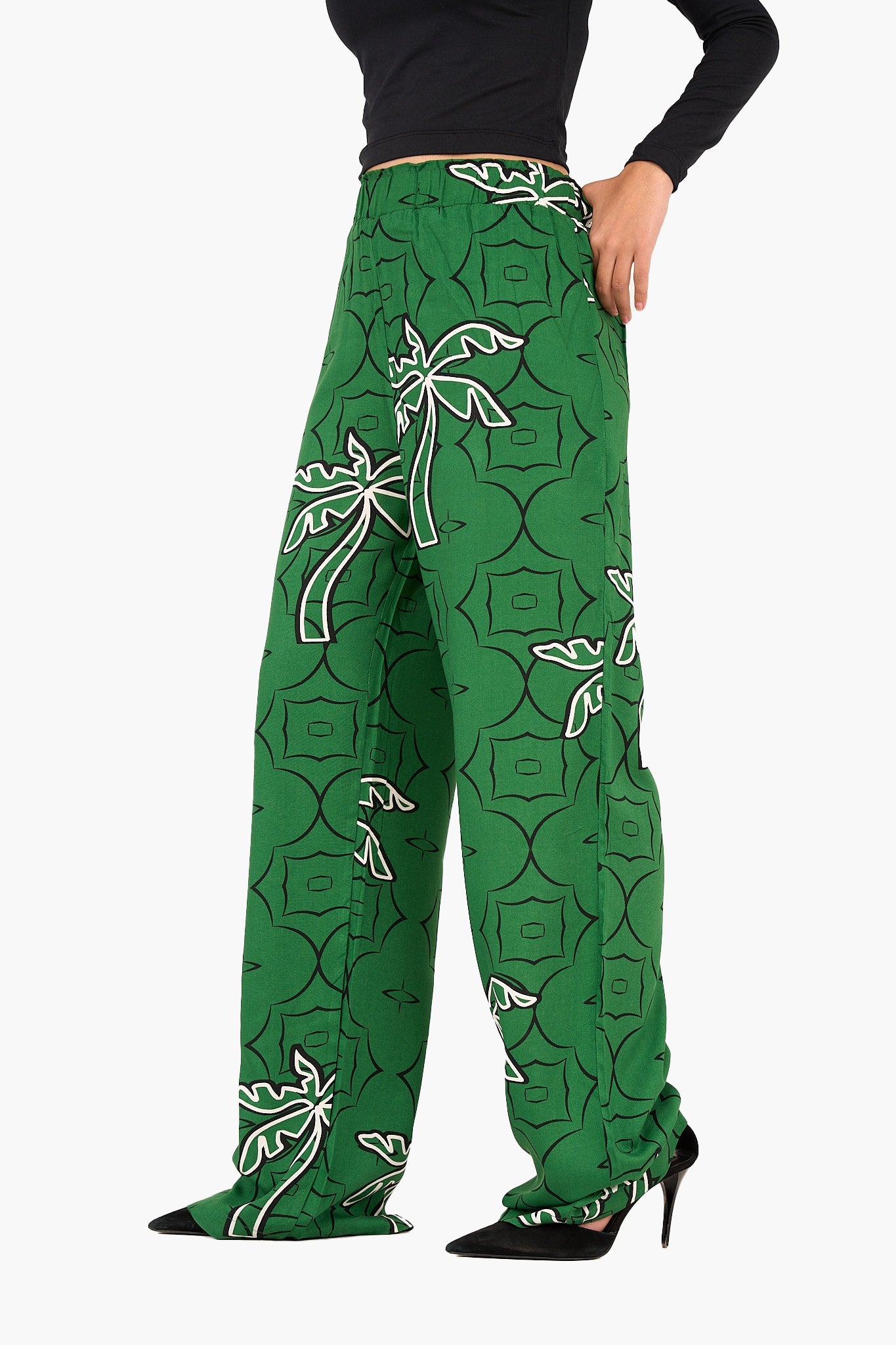 Palm Printed Green Pants