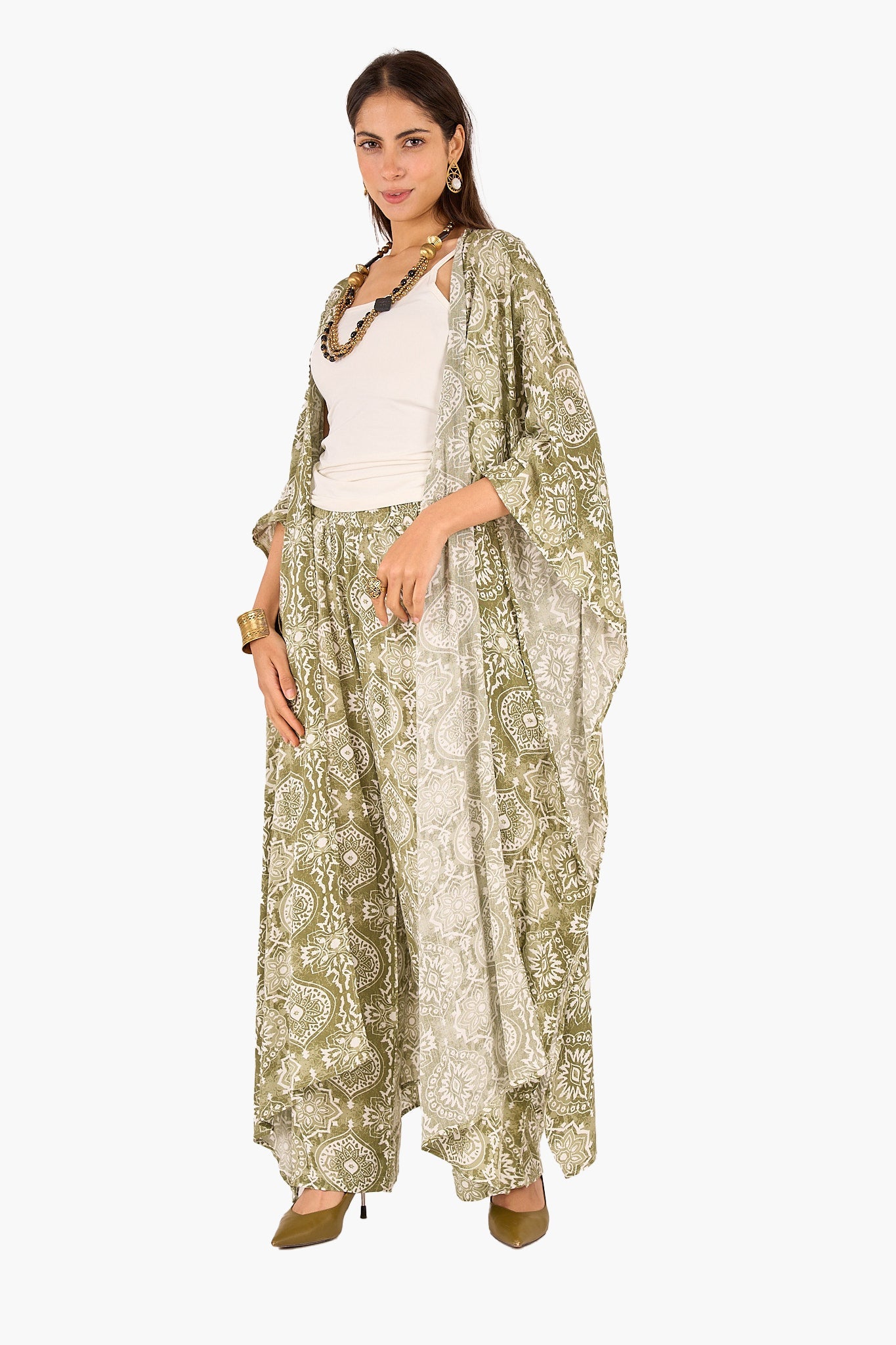 Olive Printed Tencel Pants