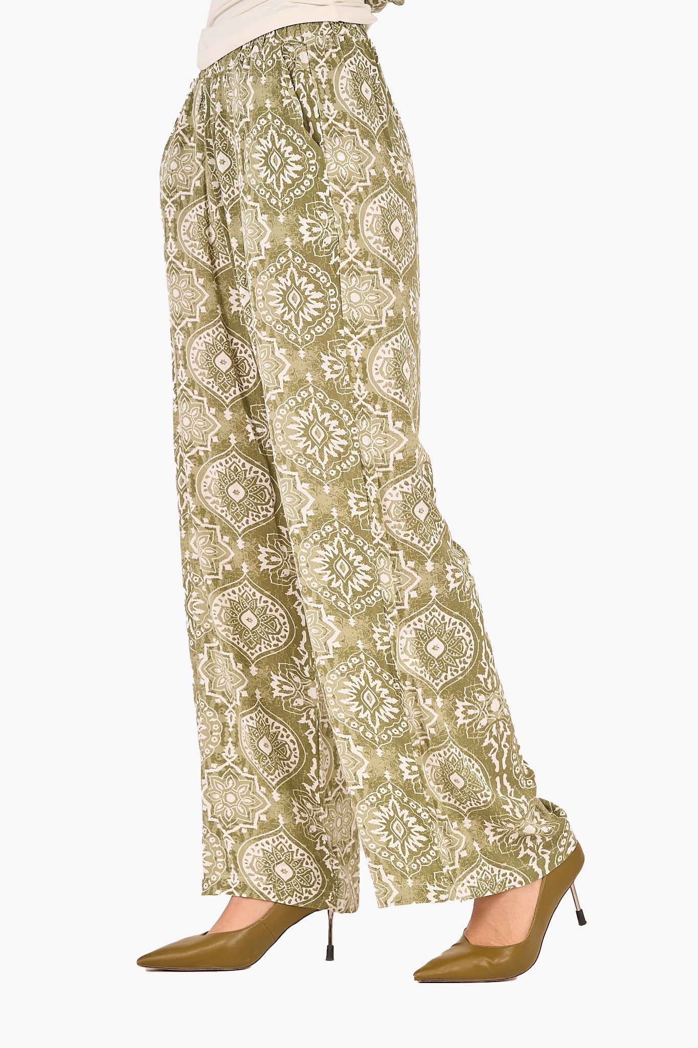 Olive Printed Tencel Pants