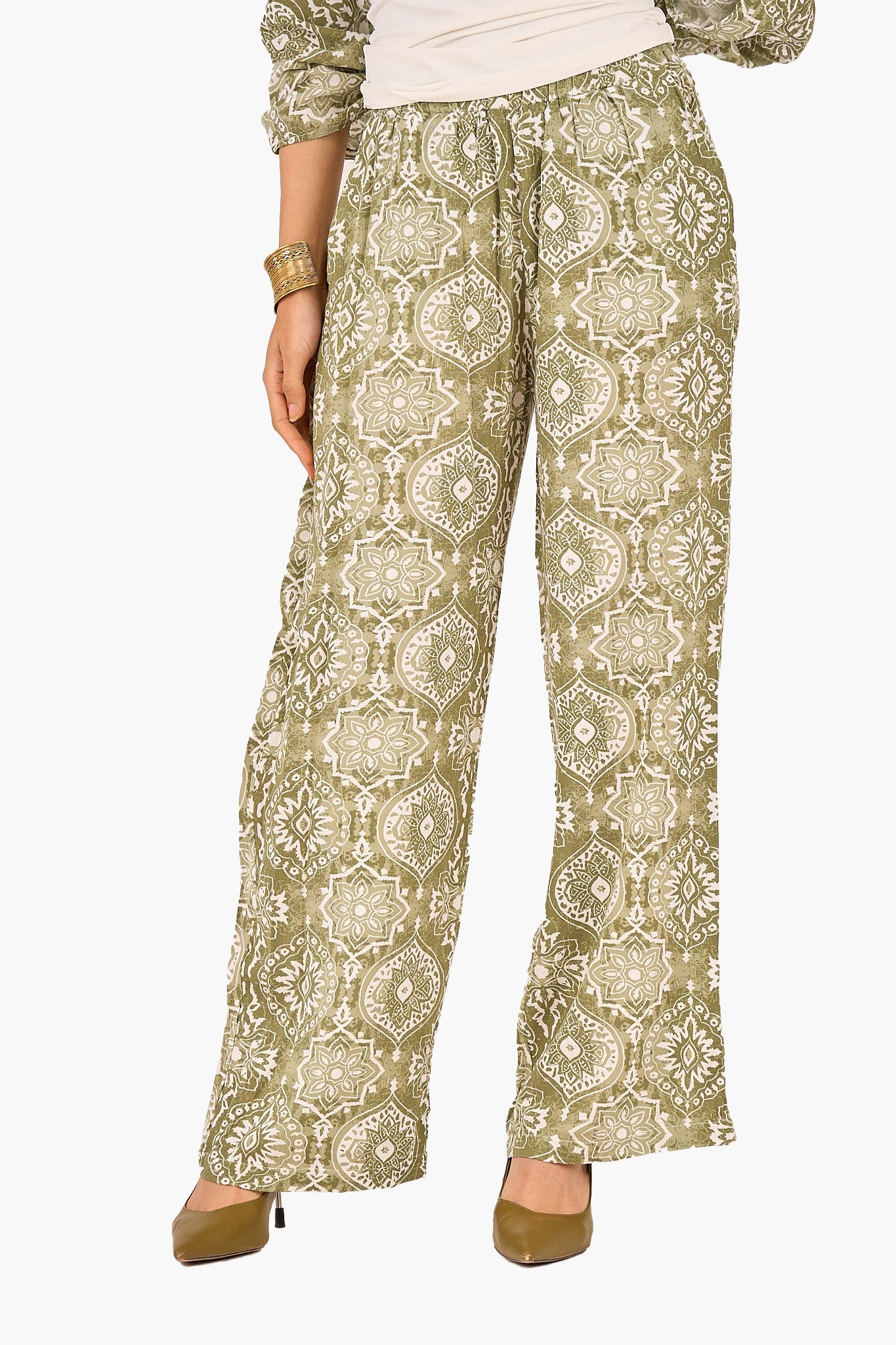 Olive Printed Tencel Pants