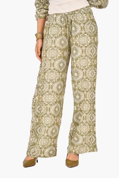Olive Printed Tencel Pants