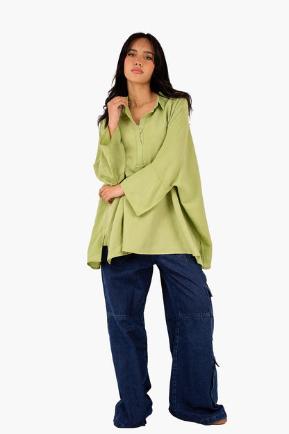 Half Placket Oversized Blouse