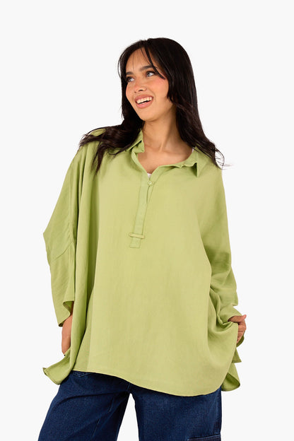 Half Placket Oversized Blouse