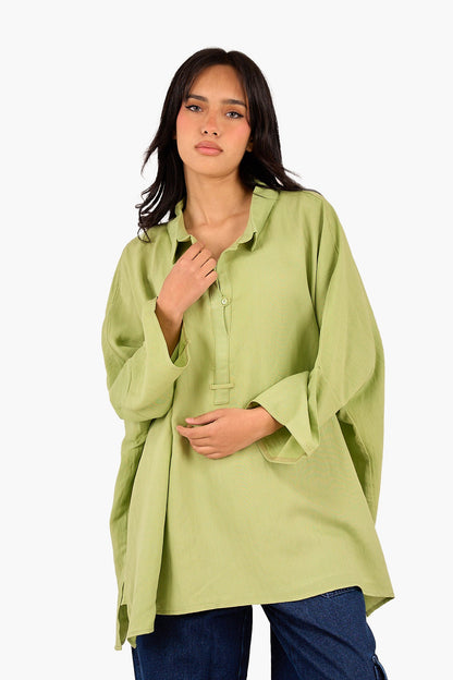 Half Placket Oversized Blouse
