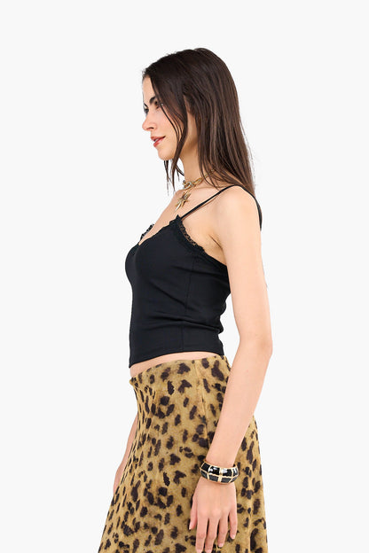 Cropped Ribbed Top with Lace