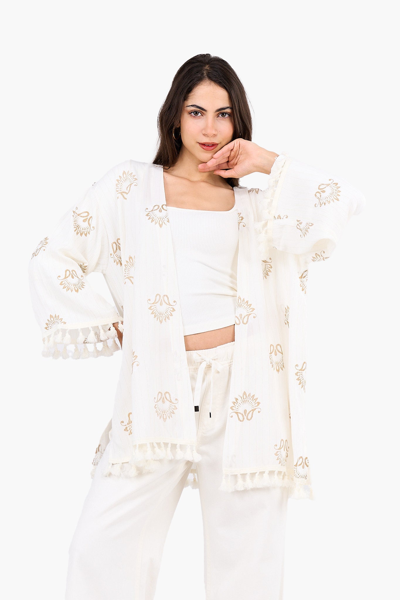 Printed Cardigan with Fringes