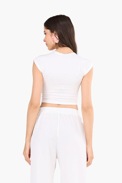 بلوزة فيسكوز قصيرة برقبة دائرية