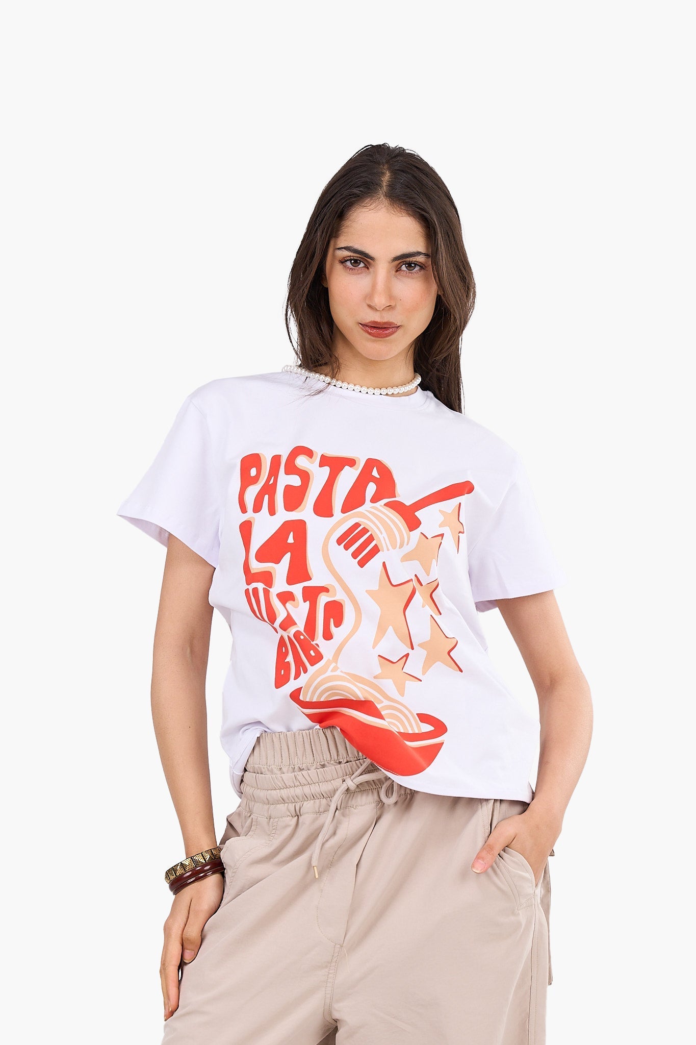 Pasta-Themed Printed T-Shirt