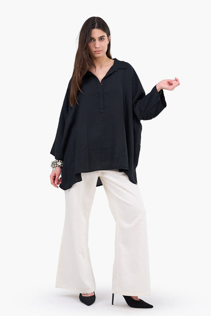 Half Placket Oversized Blouse