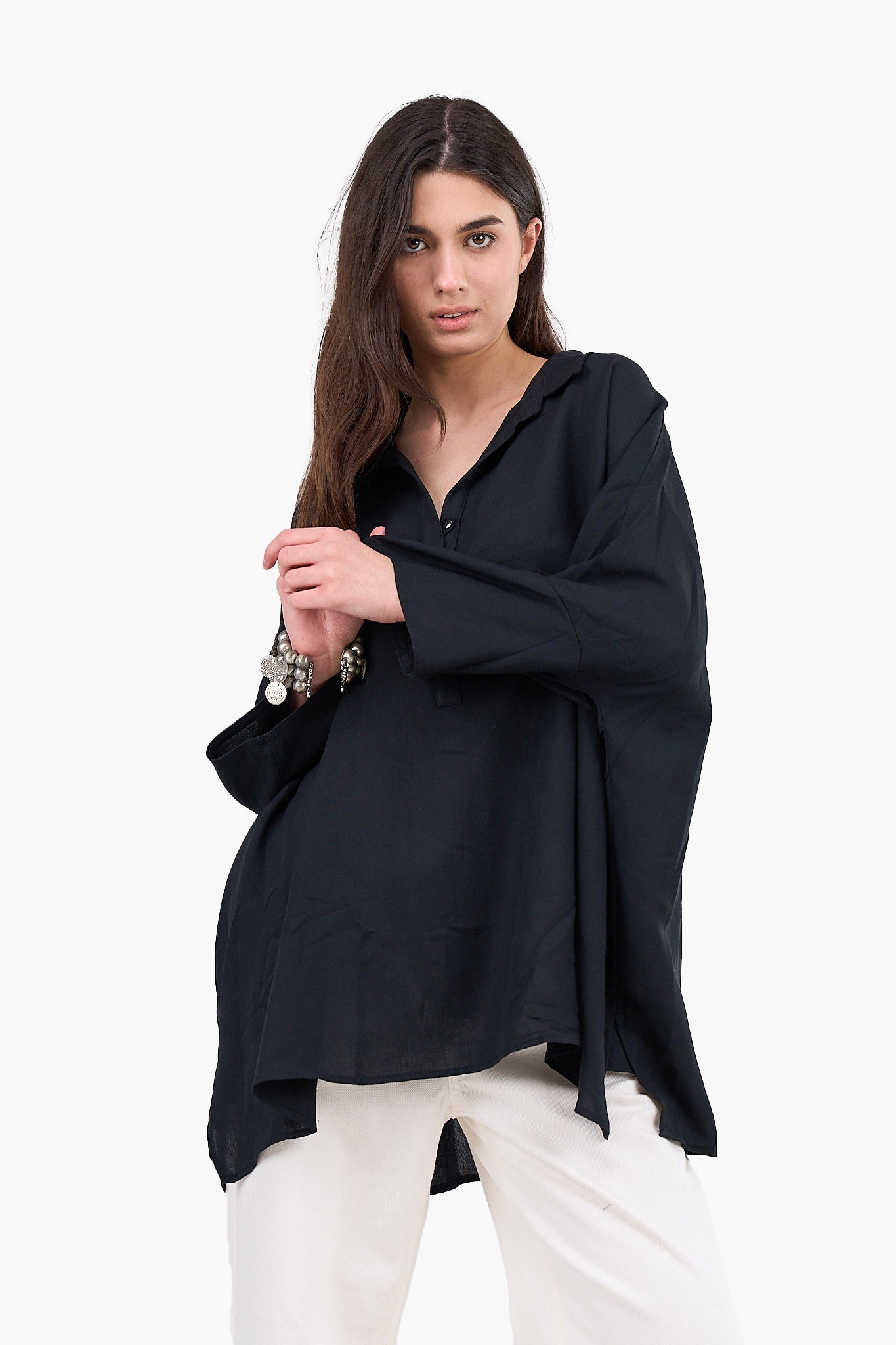 Half Placket Oversized Blouse