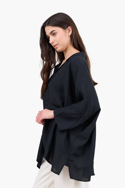 Half Placket Oversized Blouse