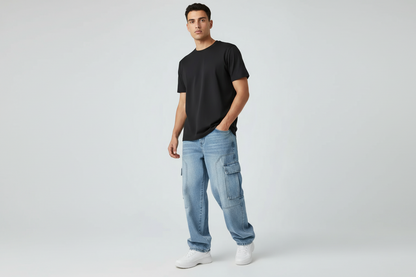 بنطلون كارجو واسع أزرق فاتح