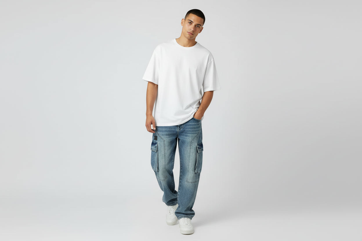 بنطلون كارجو واسع أخضر باهت