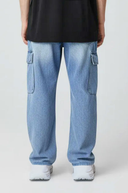 بنطلون كارجو واسع أزرق فاتح