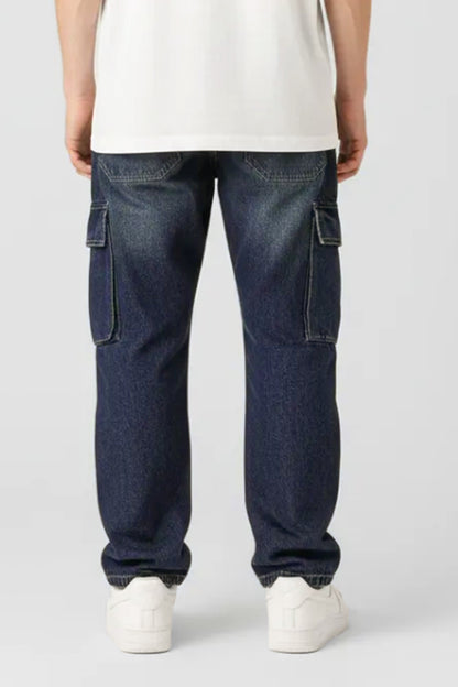 بنطلون كارجو واسع أزرق داكن