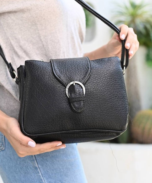 Black Front Buckle Crossbody Bag