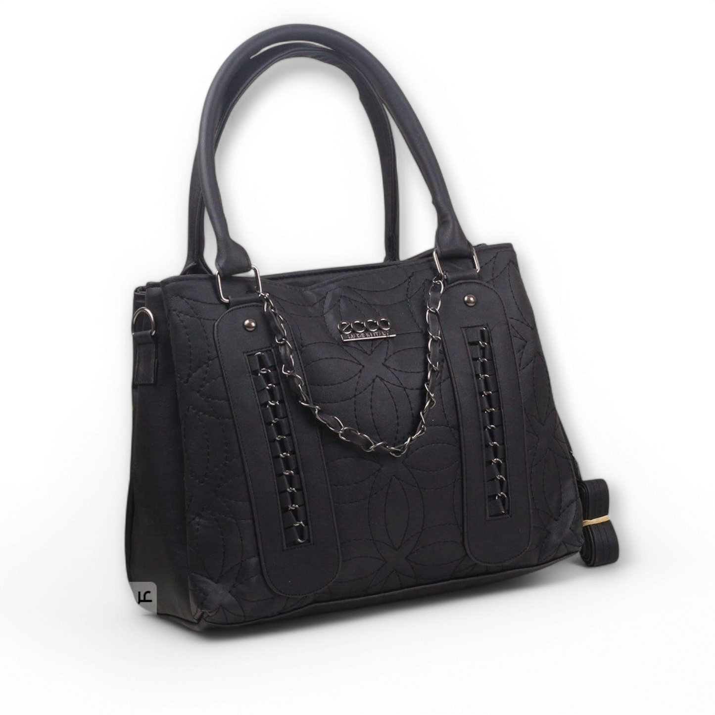 Black Stitched Leather Handbag