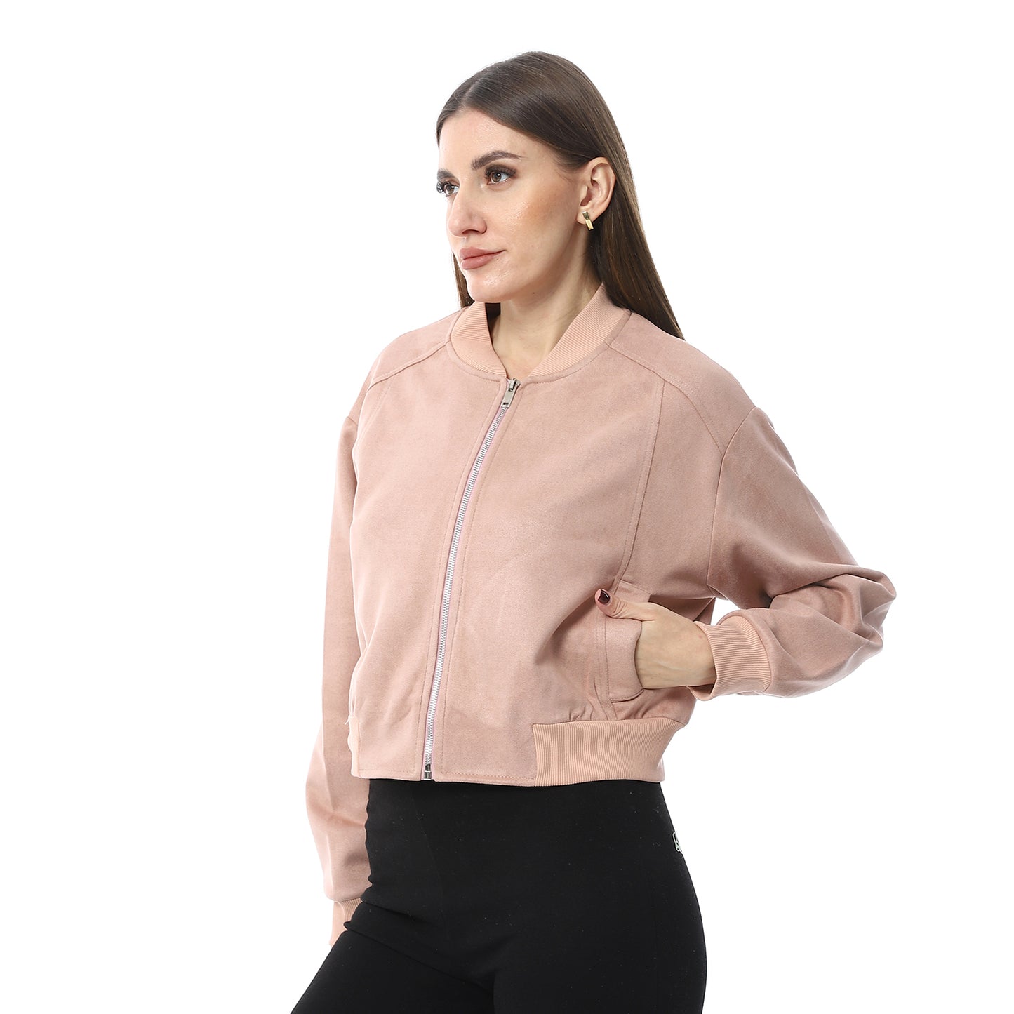 Cashmere Suede Zip-up High-Hip Jacket