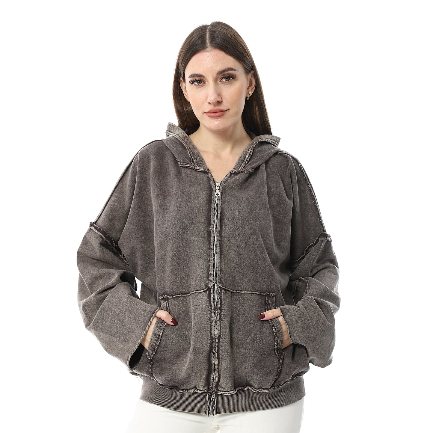 Brown Zip-up Hoodie with Front Pockets